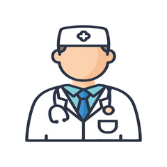 Illustration of a doctor with a stethoscope and surgical cap.