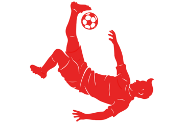Red Silhouette of Soccer Player Kicking Ball in Bicycle Kick on Black Background