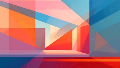 Abstract geometric interior scene with vibrant colors
