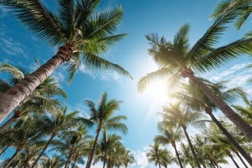 Fototapeta premium capture essence of bali with stunning landscape of tall palm trees swaying gently against clear ultrabright sky