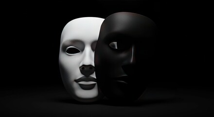 Dualistic Representation of Identity A Stark Contrast Between Light and Dark Masks on a Black Background