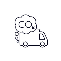 carbon emissions from a truck icon, CO2 pollution line vector