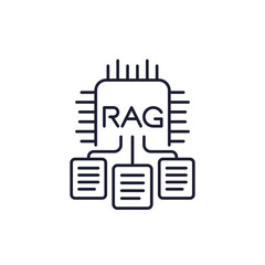 RAG icon, Retrieval-Augmented Generation, line design on white