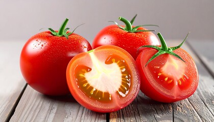 Fresh, juicy tomatoes on a wooden surface (1)