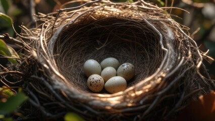 Bird nest with eggs in natural setting
