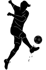 Black Silhouette of Soccer Player Heading Ball on Dark Background