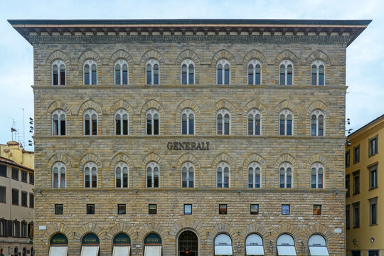 Florence, Italy &ndash; 04.13.2023: Palazzo delle Assicurazioni Generali fa&ccedil;ade