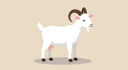 Adorable White Goat Illustration Farm Animal Cartoon.