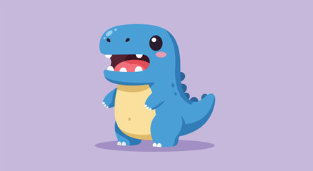 Cute blue cartoon dinosaur character illustration.