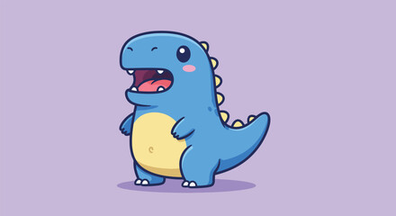 Cute Blue Dinosaur Cartoon Mascot Illustration.