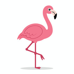 Cute pink flamingo cartoon standing on one leg