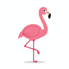 Cute pink flamingo cartoon standing on one leg