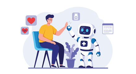 Man and Robot High Five in Medical Setting.