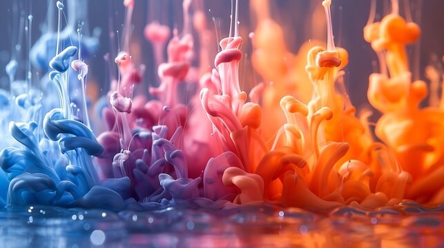 Abstract Colorful Ink Droplets Mixing in Water with Vivid Hues