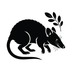 Monochromatic Illustration of a Bandicoot with Botanical Accent Evoking Wildlife and Nature Conservation