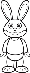 Simple line drawing of a standing cartoon rabbit outline vector illustration