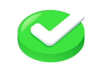 Vector 3d check mark realistic icons. Trendy plastic green and white checkmark, select icons set isolated on white background. Green yes button. 3d render tick sign illustration for web, app, design.
