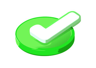 Vector 3d check mark realistic icons. Trendy plastic green and white checkmark, select icons set isolated on white background. Green yes button. 3d render tick sign illustration for web, app, design.
