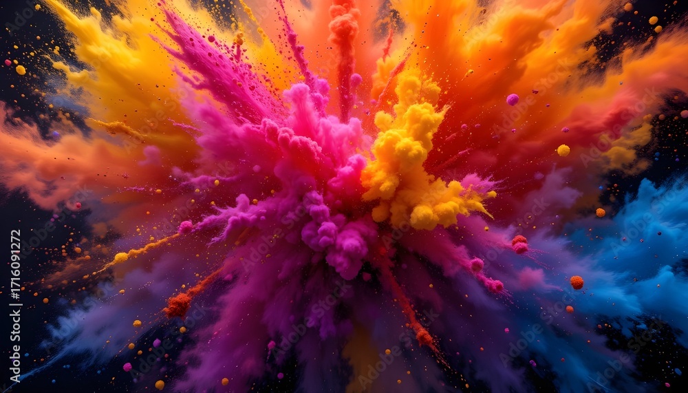 Poster explosion of vibrant colors creating a dynamic and abstract display of energy and creativity