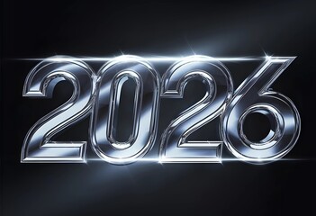 Metallic Chrome 2026 Text with Spinning Reflection