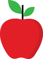 Simple vibrant red apple with green leaves and stem on a white background a classic healthy fruit illustration