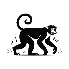Obraz premium Proboscis Monkey Silhouette Walking Wildlife Mammal Illustration Vector Design Element