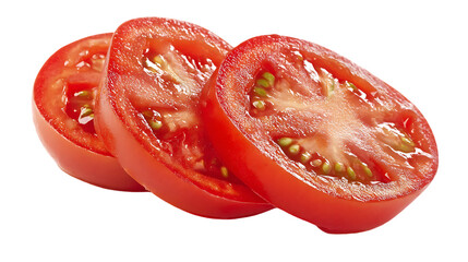 Freshly sliced tomatoes for salad or cooking on transparent background