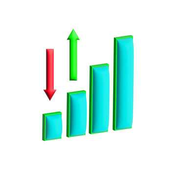 Modern 3d render business graph with increase and decrease icon, inflated business graph transparent png
