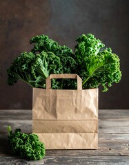 Fresh kale in a brown paper bag