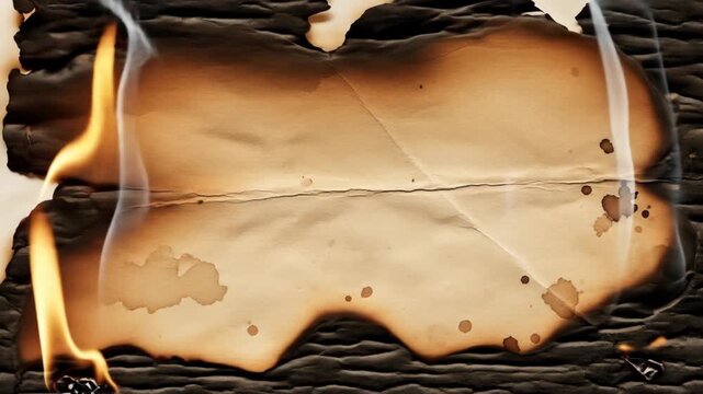 Burning paper with smoke and flames for background or texture.