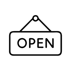 Open sign hanging on wall in minimalist style black and white  