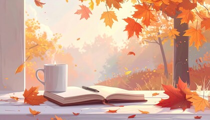 Cozy Fall Gratitude Journal Mockup with Firefly Background and Seasonal Elements