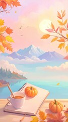 Fototapeta premium Fall Gratitude Journaling with Warm Beverages and Scenic Views in Nature's Embrace