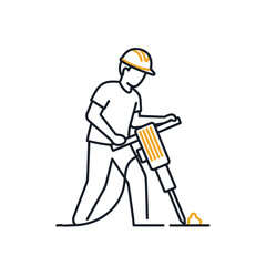 Construction worker using a jackhammer to break concrete at a job site