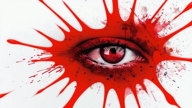A close-up shot of an eye with blood and gore, suitable for crime scene or horror theme scenes