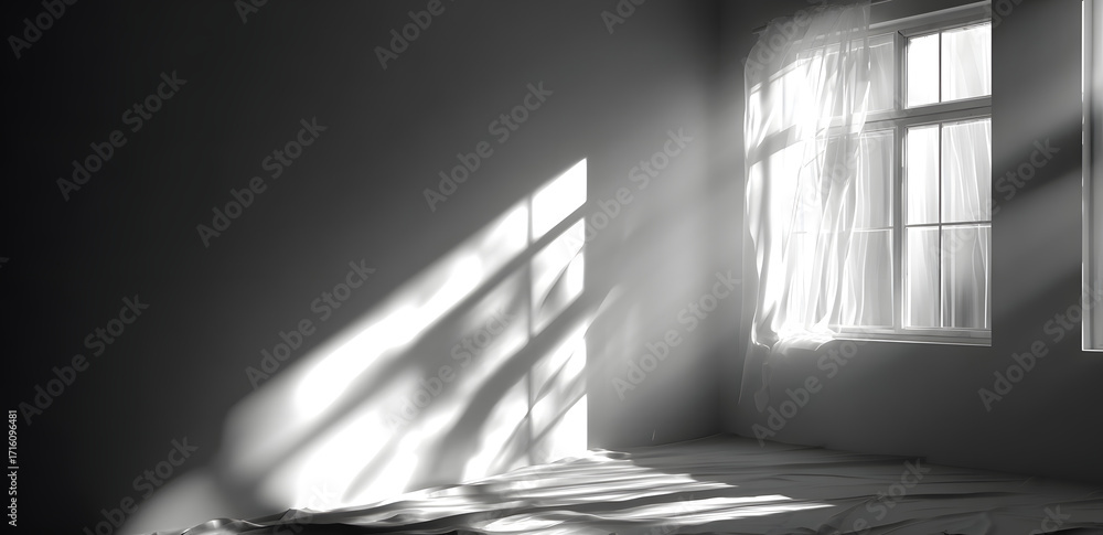 Poster shadow overlay effect isolated on transparent background, png. light and shadows from window. mockup