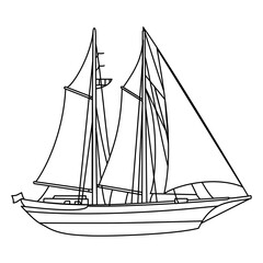 Sailboat linear,Sailboat Design for Nautical and Adventure Themes,Thin line illustration,Yachting. Contour symbol,Vector isolated line drawn of hand 