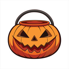 Classic jack o lantern candy bucket for halloween trick or treating flat vector illustration.