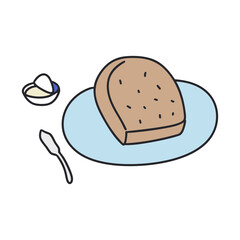 버터와 식빵 조각 아침 식사 일러스트