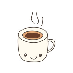 따뜻한 커피가 담긴 귀여운 커피잔 일러스트 얼굴