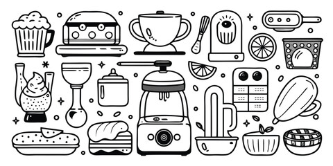 Kitchen essentials collection illustrated baking and cooking tools for home chefs