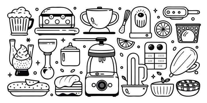 Kitchen essentials collection illustrated baking and cooking tools for home chefs