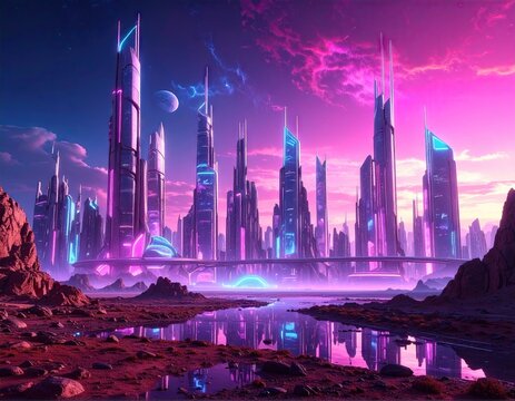 Futuristic Martian Cityscape at Sunset