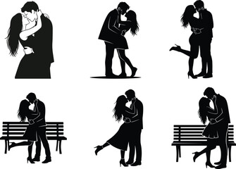 Couple silhouette, romantic kiss, love embrace, passion art, dating romance, intimacy, affection, relationship, togetherness, partnership, emotional bond, romance illustration