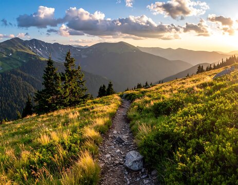 Mountain path at sunset