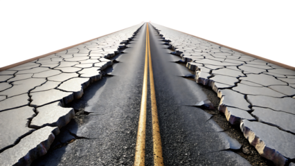  cracked roads isolated on white background PNG,AI GENERATED