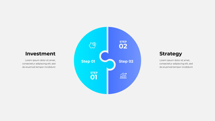 A clean, modern diagram showing investment and strategy halves with step-by-step progression, symbolizing planning and growth through a circular puzzle layout
