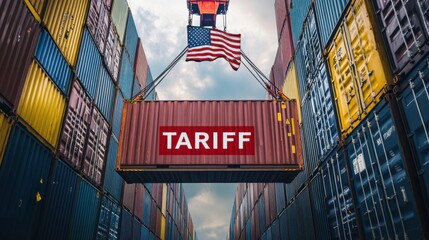 Tariff impact on trade shipping yard industry scene urban environment aerial view economic policies