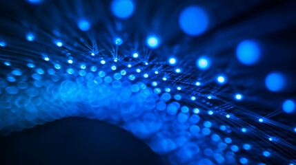 Abstract Blue LED Light Patterns on Dark Canvas, Technological Vibe with Subtle Glow and Shallow Depth of Field