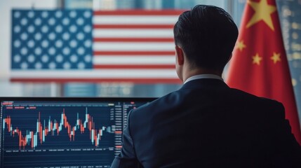 Financial analysis by business expert us-china relations digital screen office environment professional viewpoint